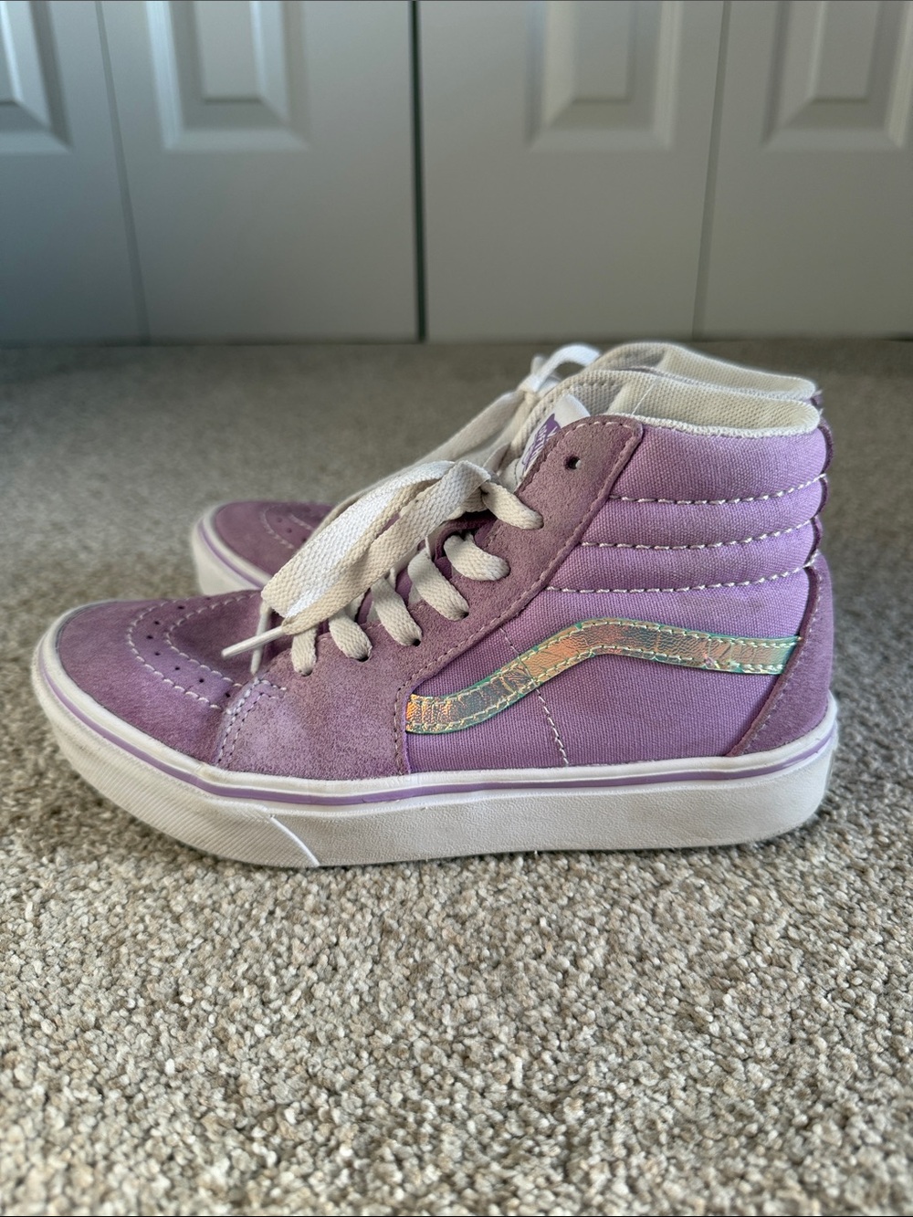 Vans Kids High-Top Skate Shoe — Lavender with Iridescent Accent